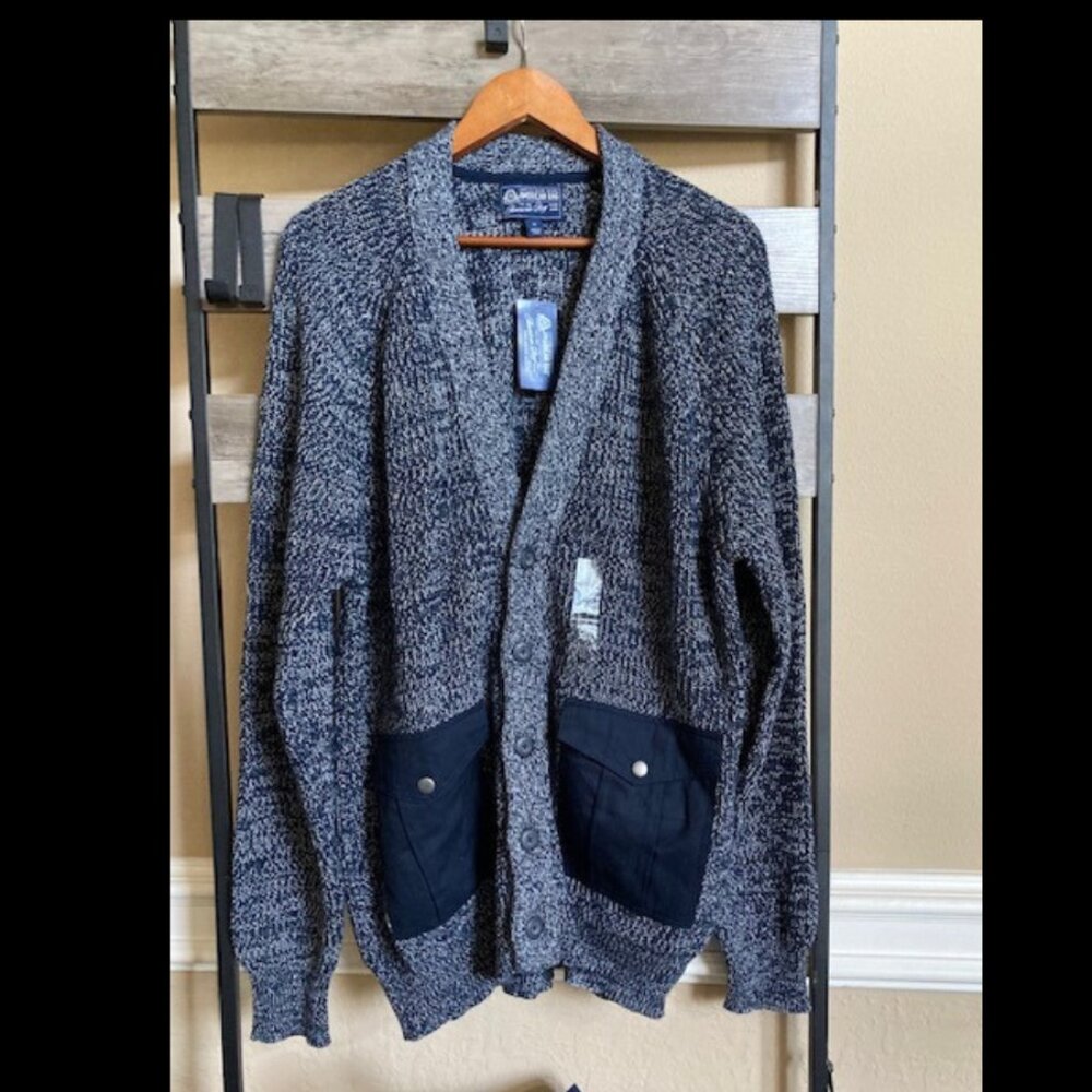 American Rag Mens Sweater Cardigan Textured Blue Knit, Sz XL Pkt Button Frnt NWT